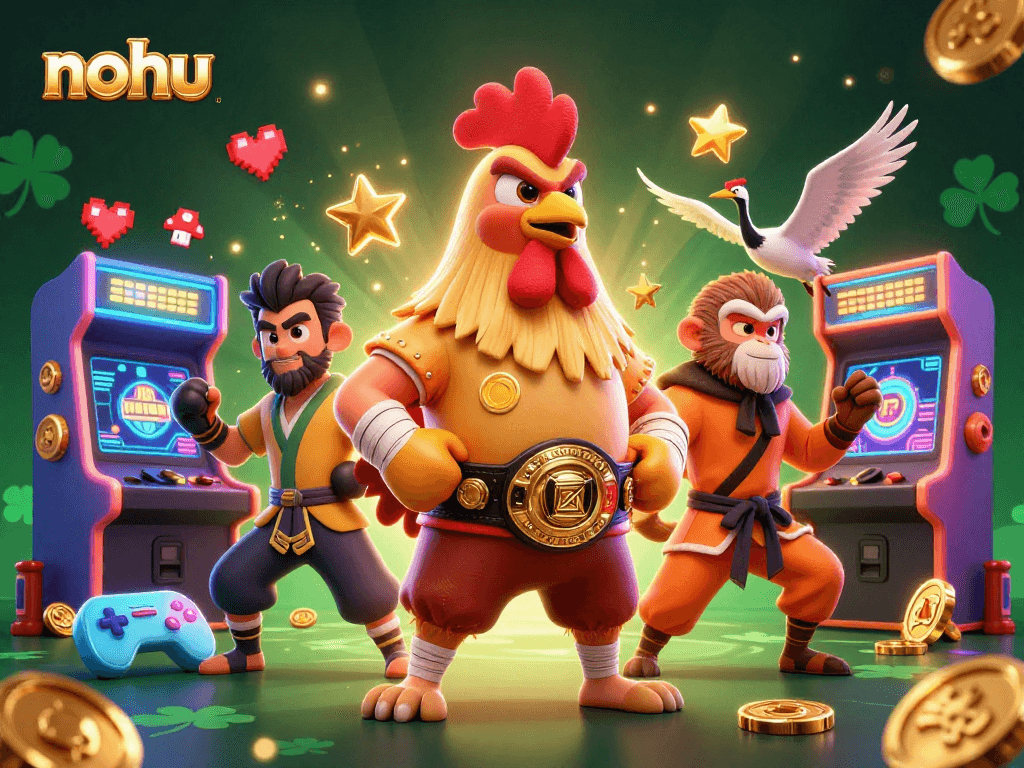Experience thrilling gameplay with nohu as a Muay Thai rooster and Shaolin monkey engage in vibrant 3D casino adventure.